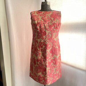 Lafayette 148 New York tan and pink jacquard print sheath dress